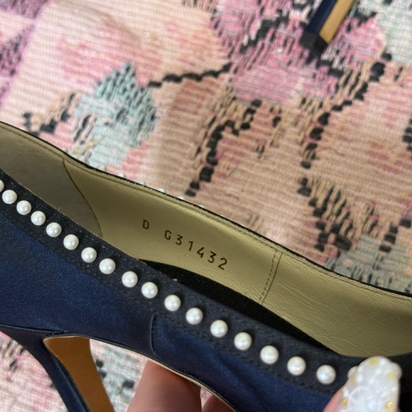 Chanel Navy and Black Pearl Detail Heels - Picture 4 of 12